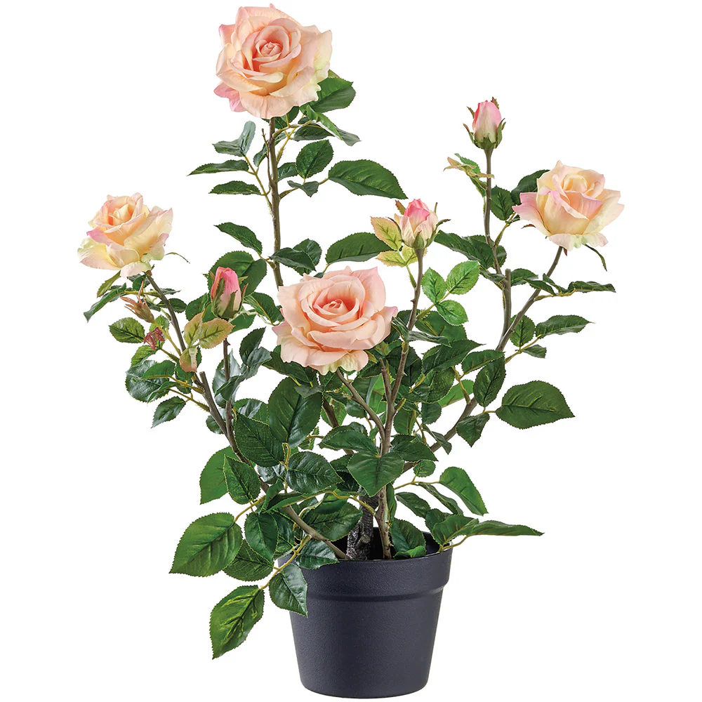 25.2" Rose Silk Flower Arrangement w/Plastic Pot -Yellow/Coral (Pack of 4)