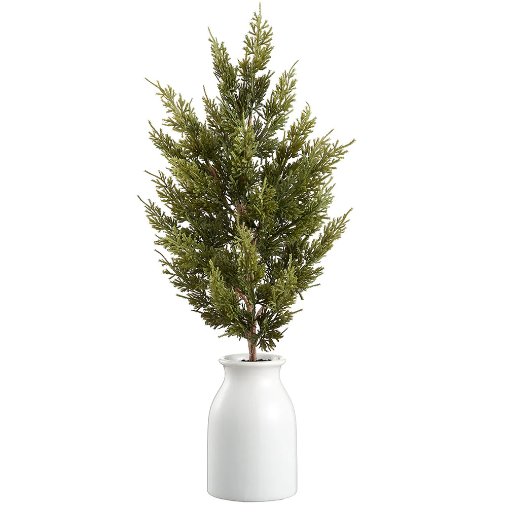 25.5" Artificial Cedar Plant w/Ceramic Vase -Green (Pack of 2)