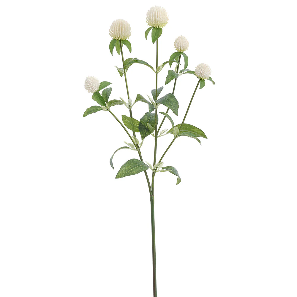 25.5" Globe Thistle Silk Flower Stem -Cream (Pack of 12)