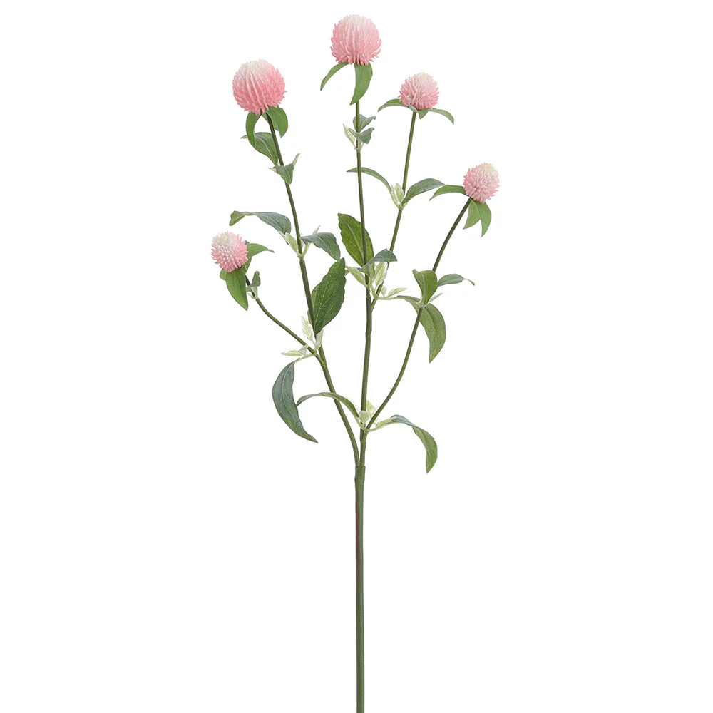 25.5" Globe Thistle Silk Flower Stem -Pink (Pack of 12)