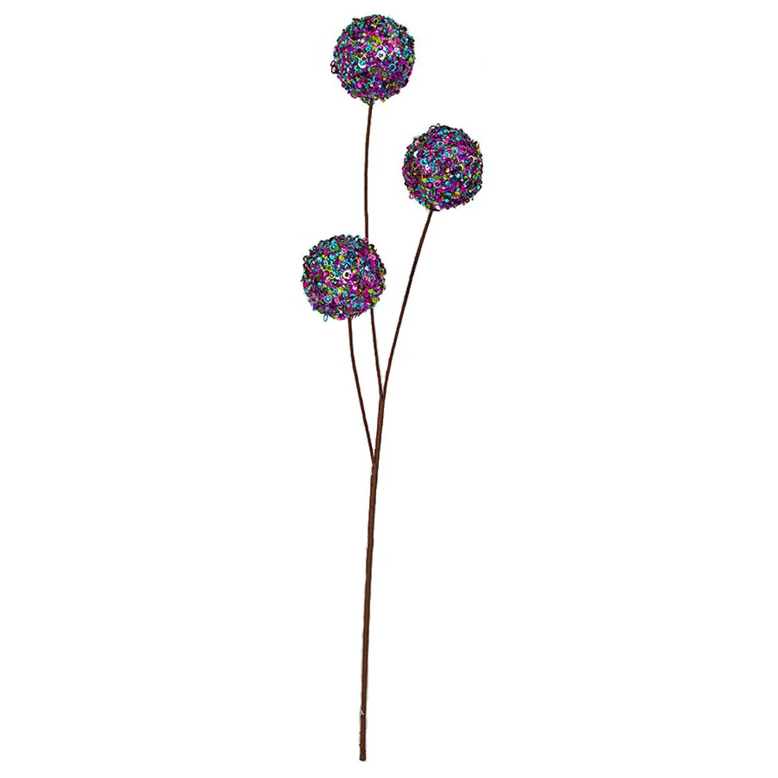 25.5" Sequined Ball Artificial Stem Pick -Purple/Turquoise (Pack of 12)