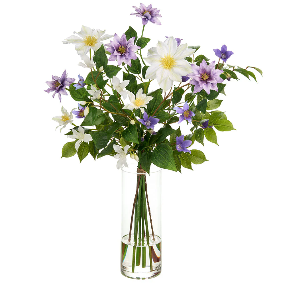 25.5"Hx19"W Clematis Silk Flower Arrangement w/Glass Vase -Lavender/White
