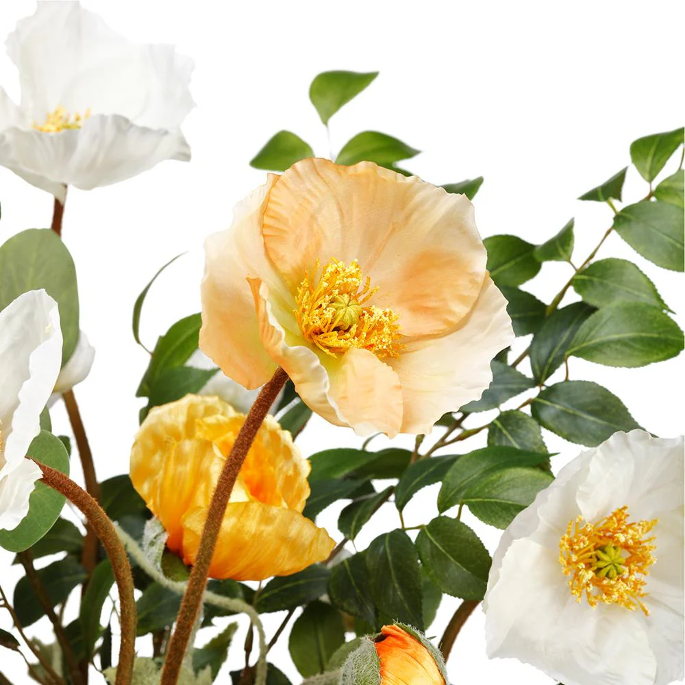 25.5"Hx20"W Poppy Silk Flower Arrangement w/Glass Vase -Yellow/Cream - Image 2
