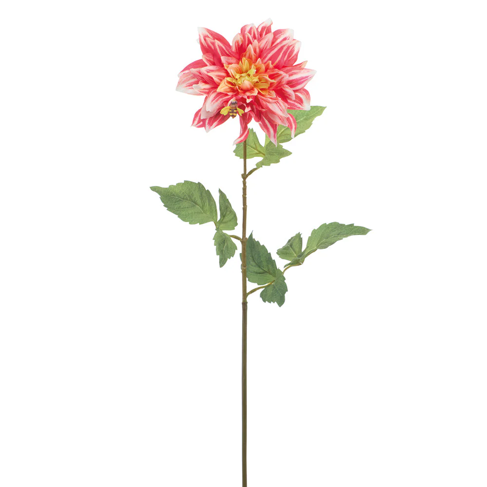 25" Dahlia Silk Flower Stem With Bee -Coral (Pack of 12)