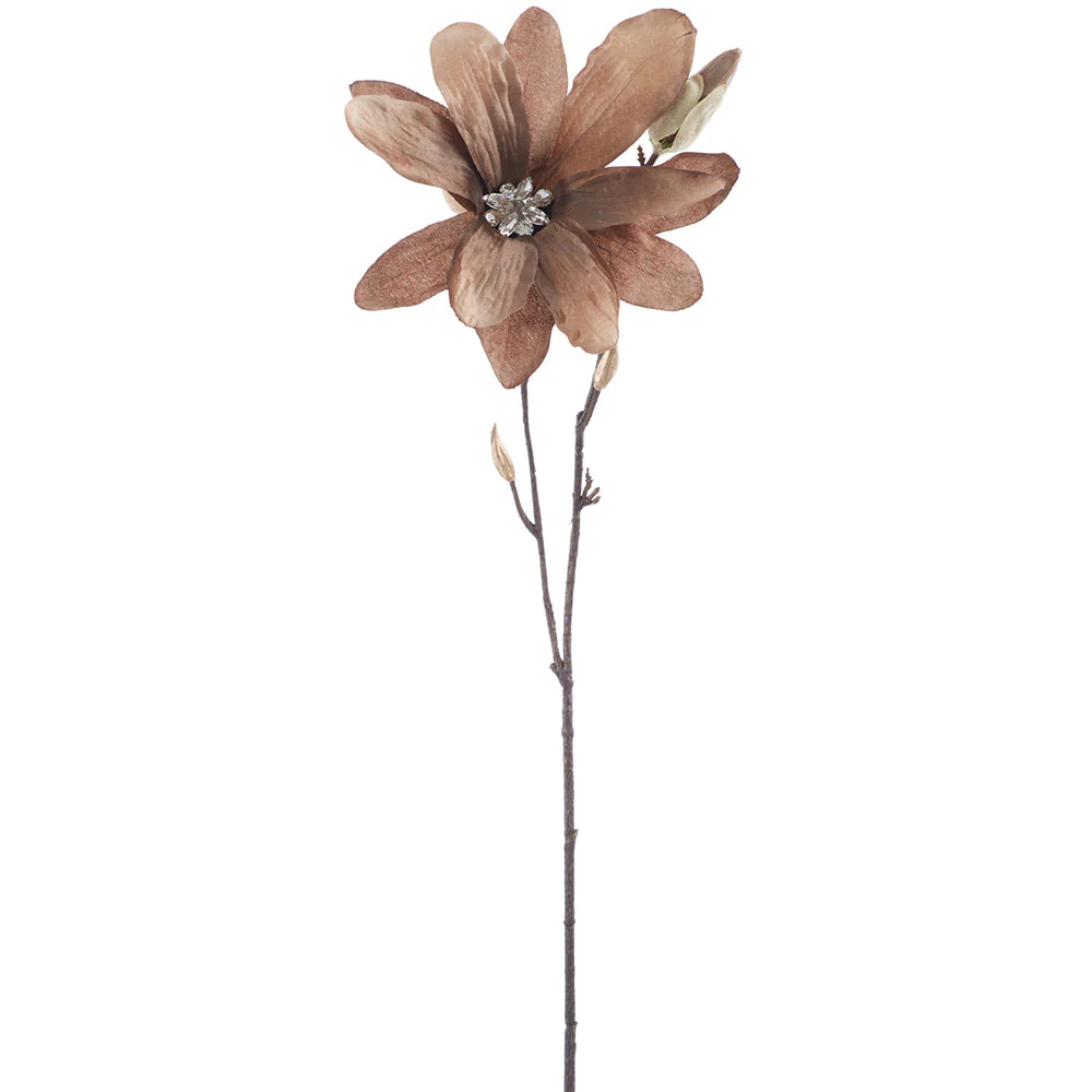 25" Diamond Velvet Artificial Magnolia Flower Stem -Brown/Green (Pack of 12)