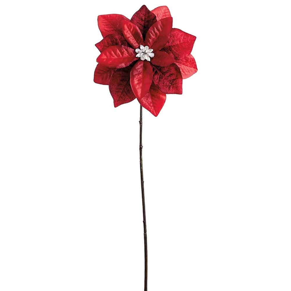 25" Diamond Velvet Artificial Poinsettia Flower Stem -Red/Burgundy (Pack of 12)