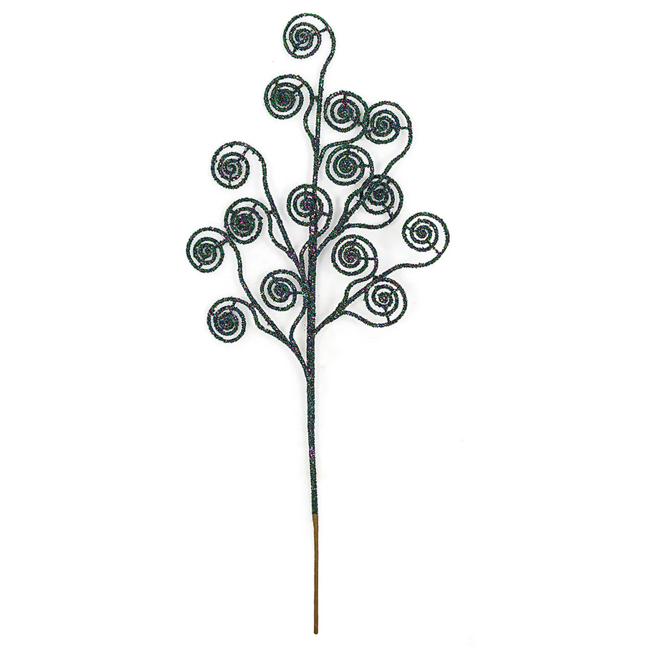 25" Glittered Artificial Curly Stem -Blue/Green (Pack of 12)