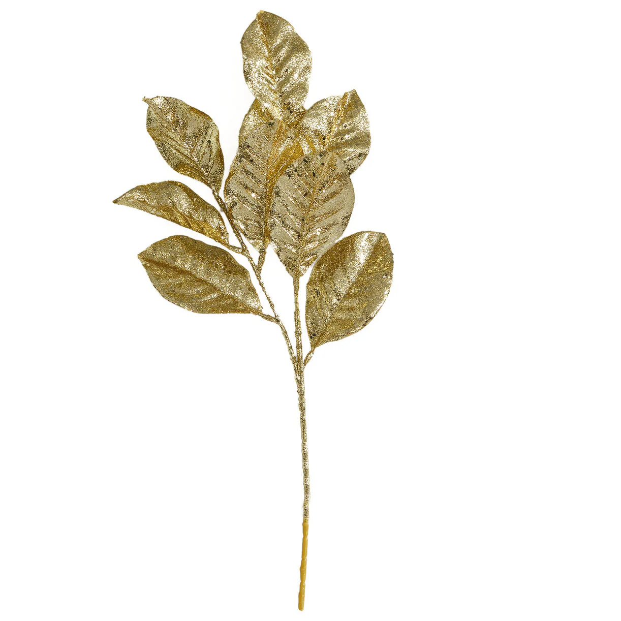 25" Glittered Artificial Magnolia Leaf Stem -Gold (Pack of 12)