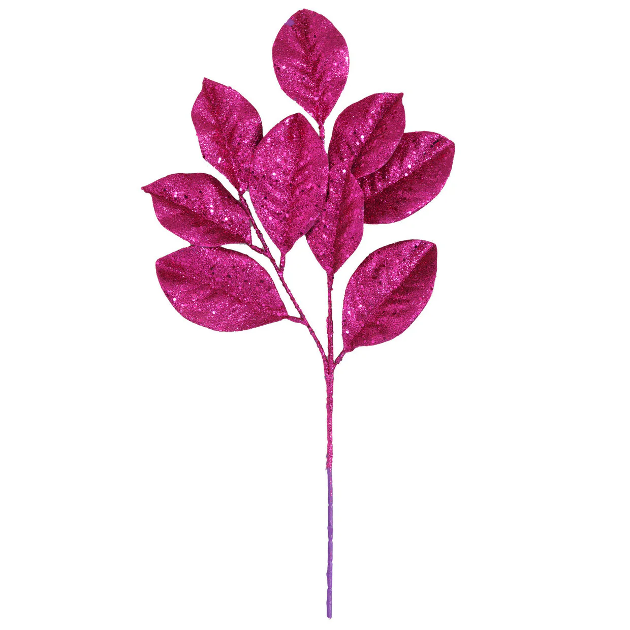 25" Glittered Artificial Magnolia Leaf Stem -Raspberry (Pack of 12)