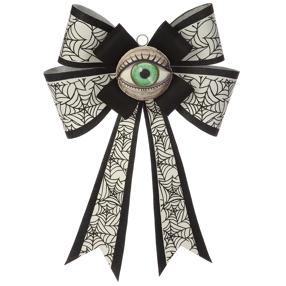 25" Halloween Spider Web Bow Wall Decor With Eye -Black/White (Pack of 6)