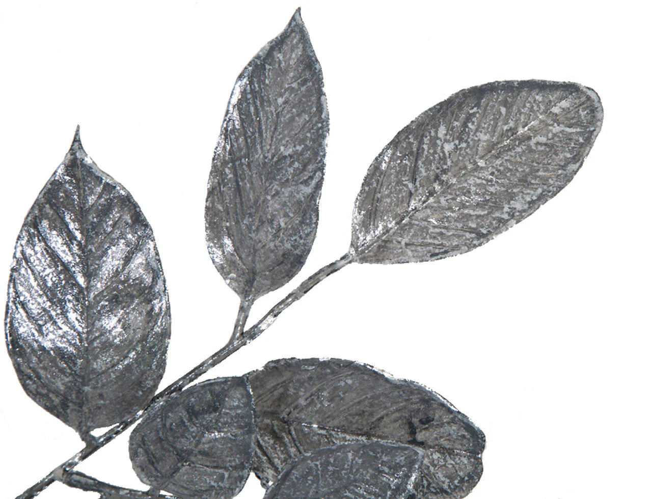 25" Metallic Painted Artificial Salal Leaf Stem -Pewter (Pack of 24) - Image 2