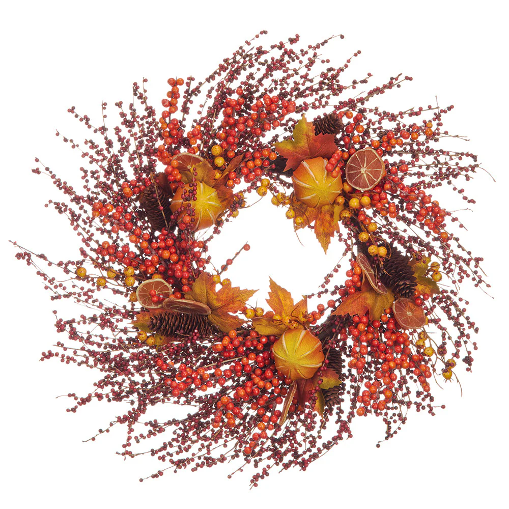 25" Orange, Berry & Pinecone Artificial Wreath -Orange/Burgundy (Pack of 2)