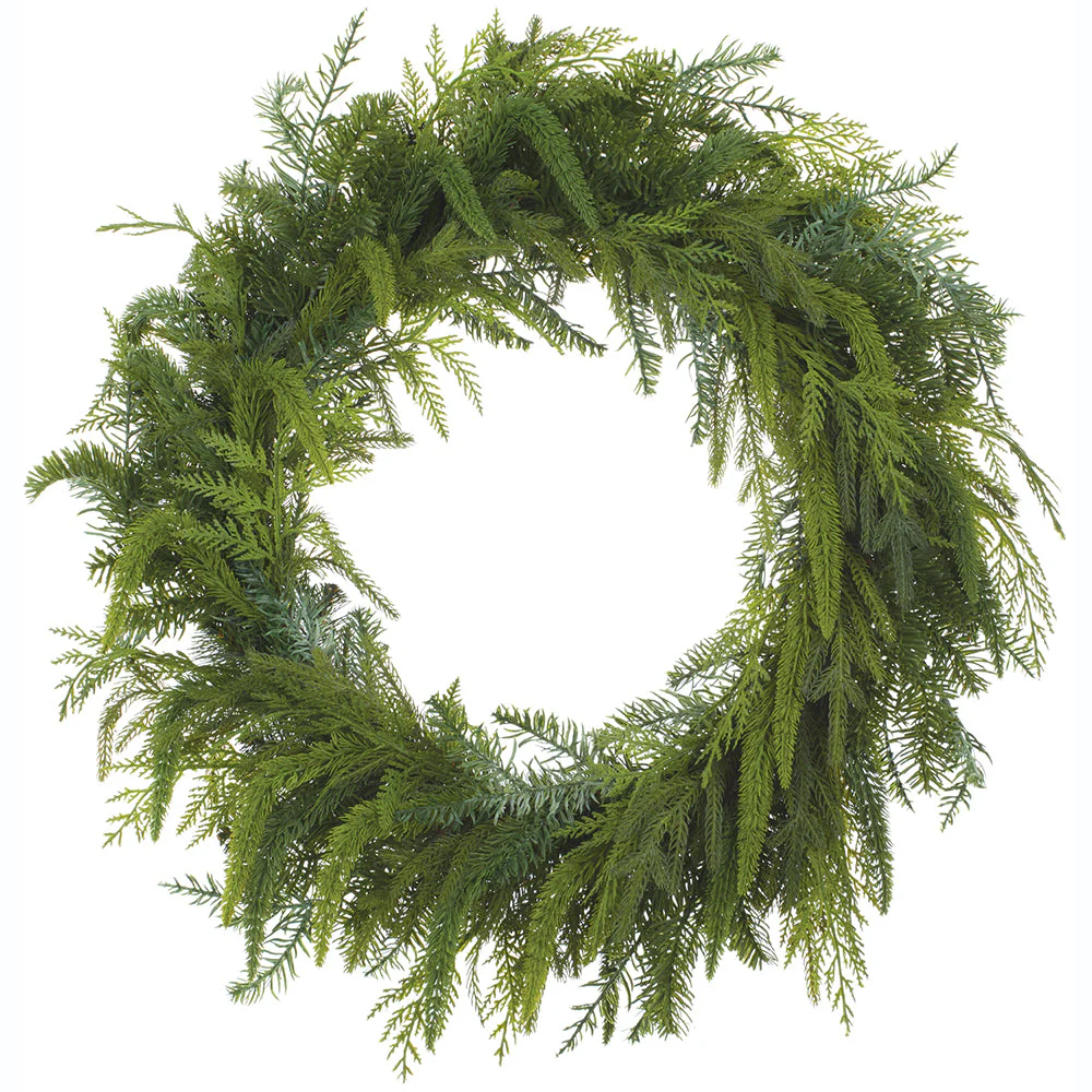 25" PE Soft-Touch Artificial Mixed Cedar & Pine Wreath -Green