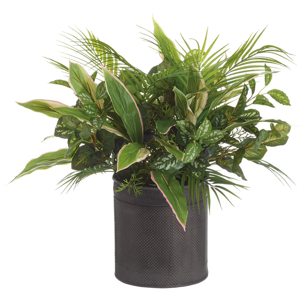 25"Hx26"W Mixed Greenery Artificial Plant w/Tin Planter -2 Tone Green