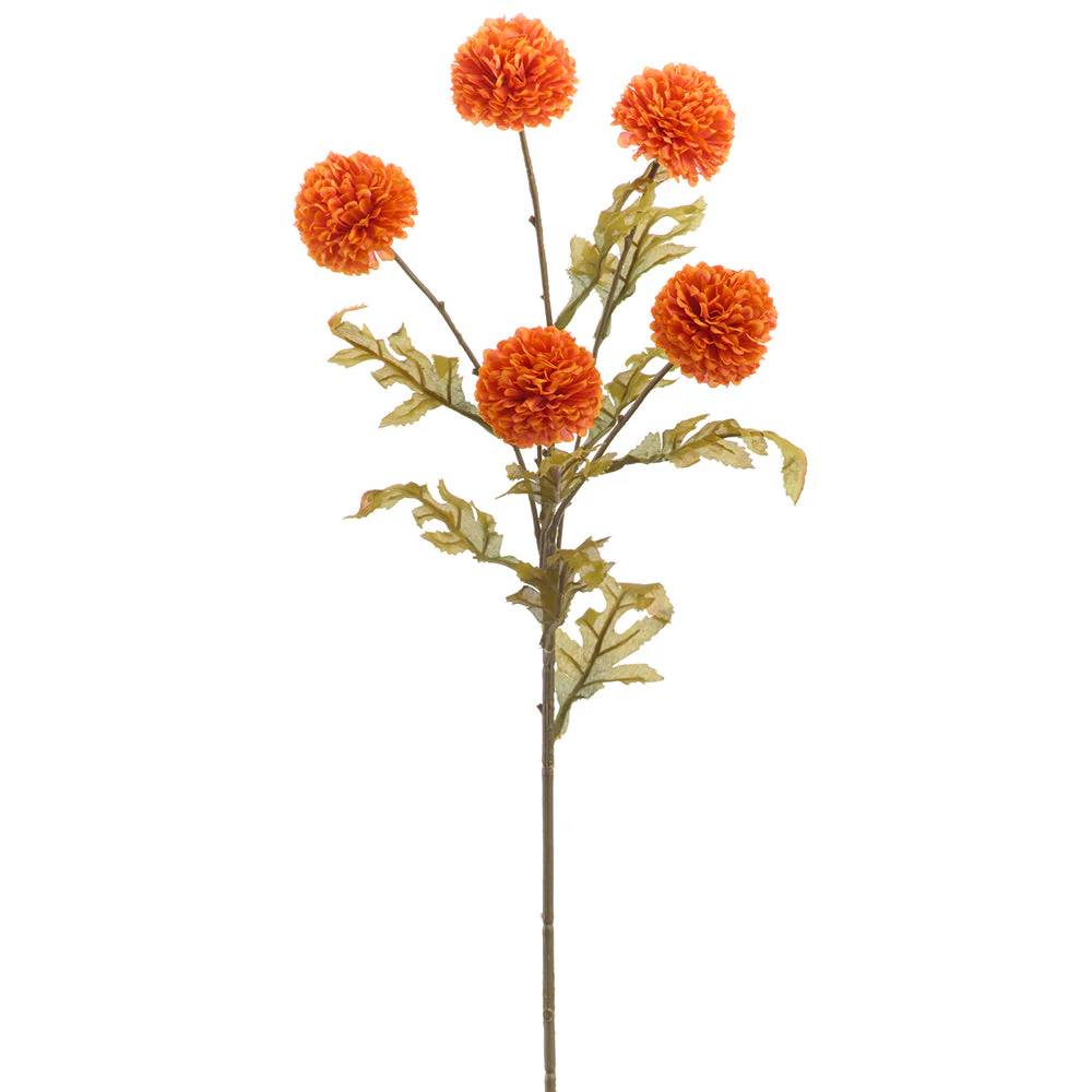 26.5" Ball Mum Silk Flower Stem -Flame (Pack of 12)