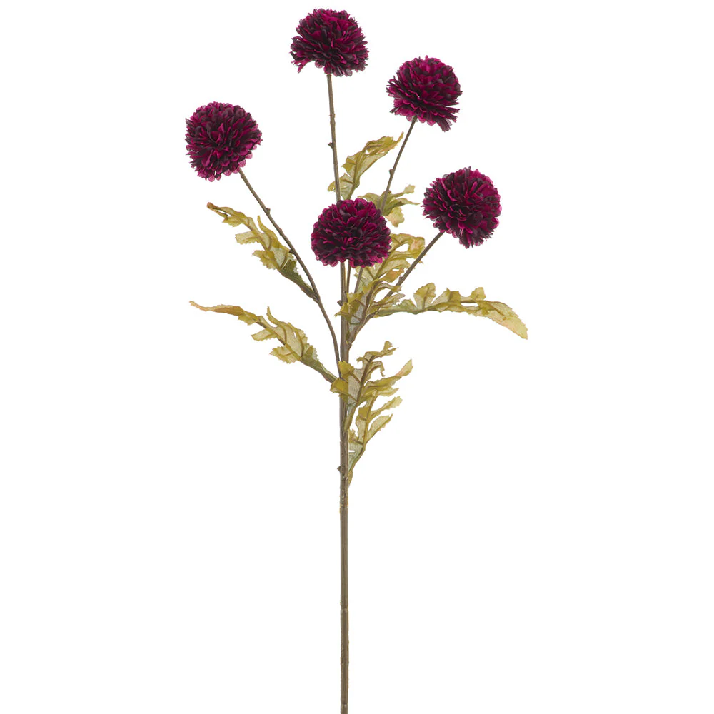 26.5" Ball Mum Silk Flower Stem -Plum (Pack of 12)