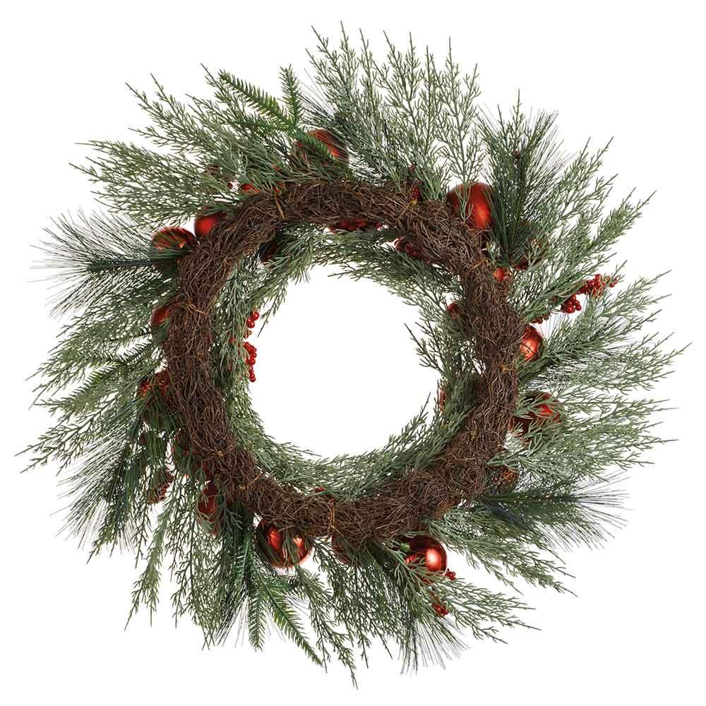 26" Artificial Ball, Berry & Pine Wreath -Red/Green (Pack of 4) - Image 2
