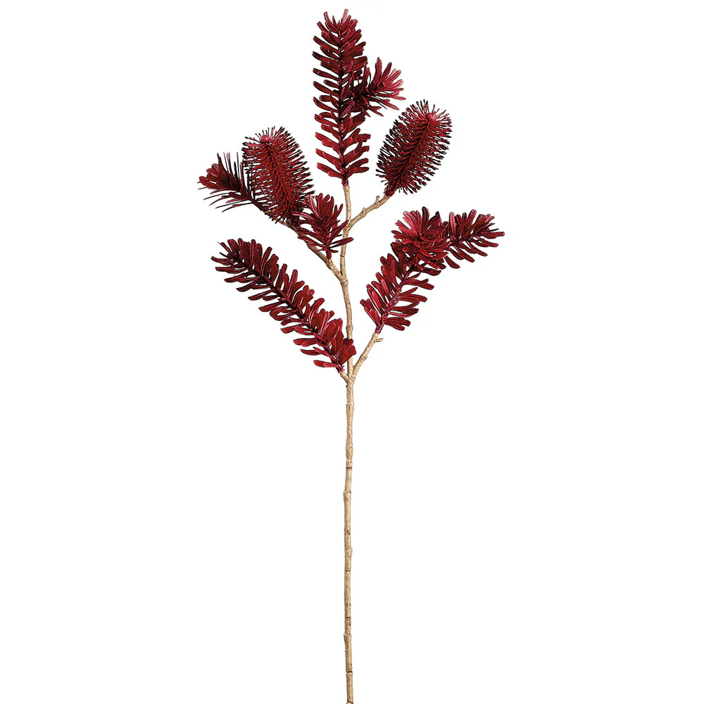 26" Artificial Banksia Protea Flower Stem -Burgundy (Pack of 12)