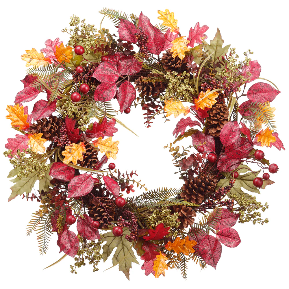 26" Artificial Berry, Rosehip & Pine Wreath -Burgundy/Brown (Pack of 2)