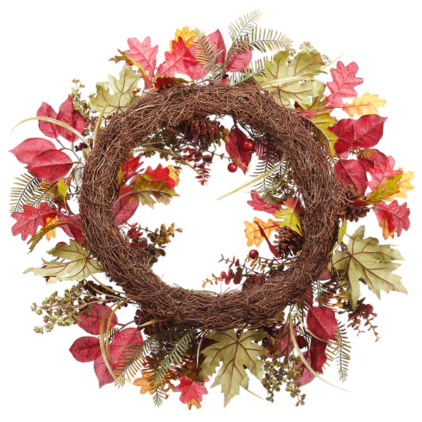 26" Artificial Berry, Rosehip & Pine Wreath -Burgundy/Brown (Pack of 2) - Image 2