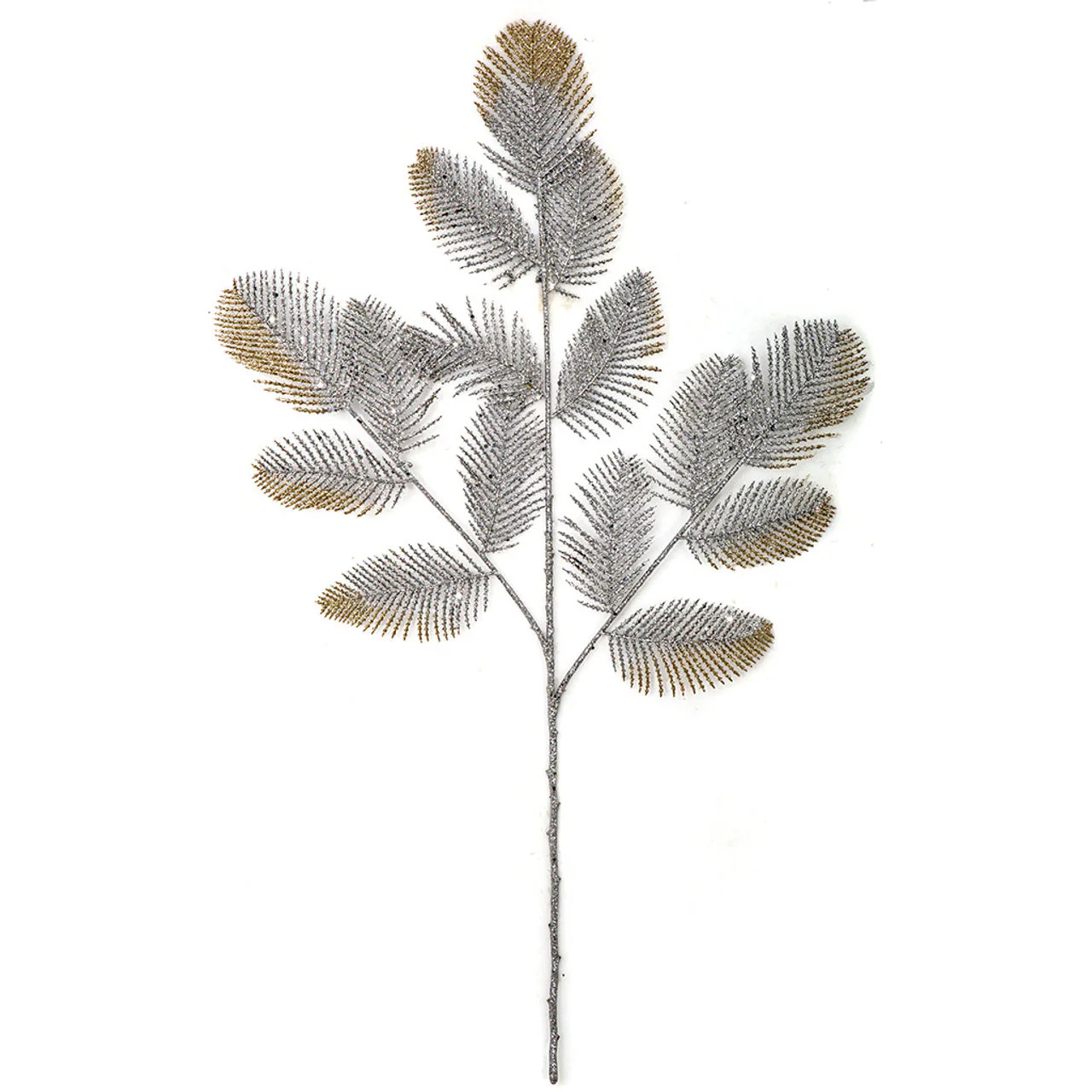 26" Glittered Artificial Fern Stem -Silver/Champagne (Pack of 24)