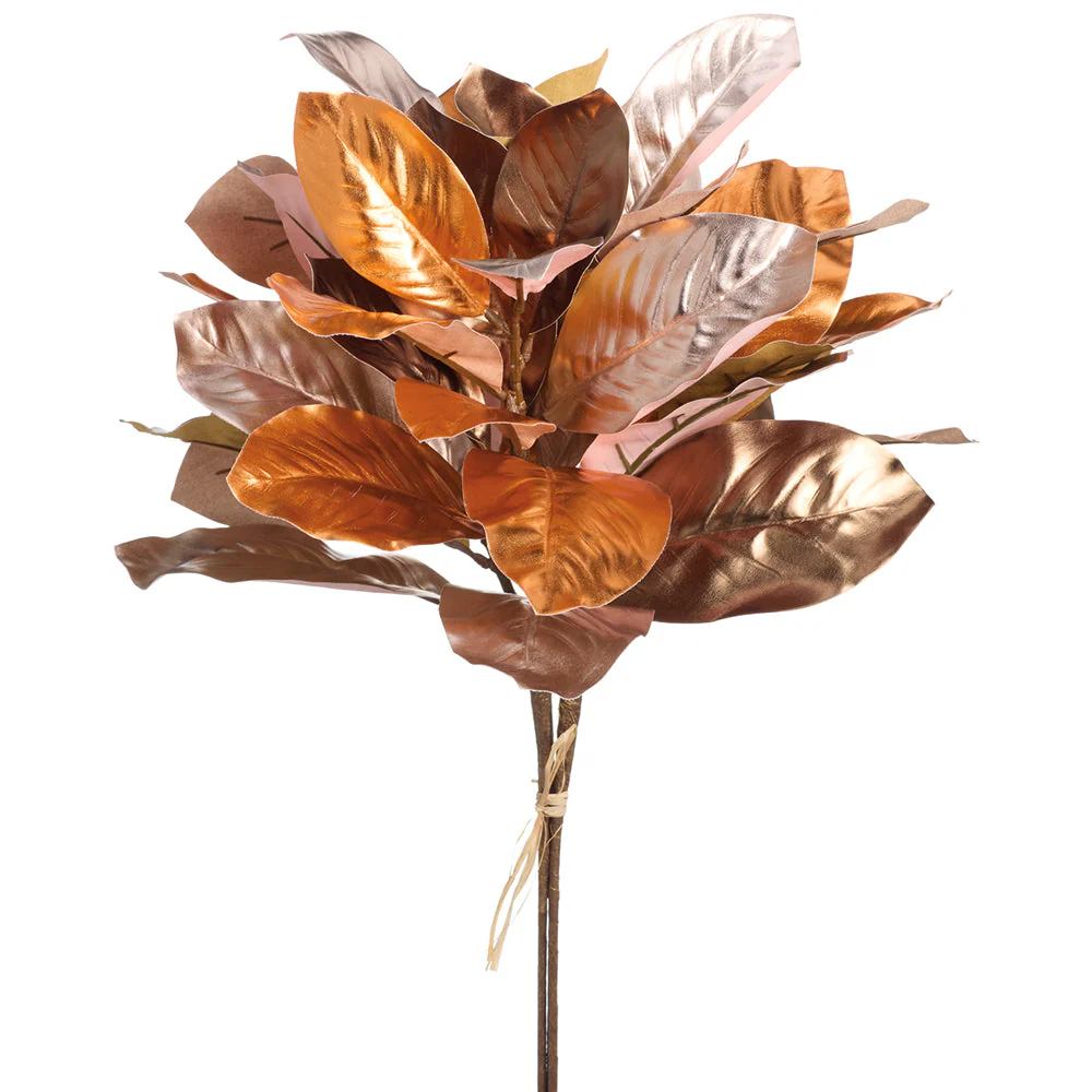 26" Metallic Magnolia Leaf Artificial Stem Bundle -Bronze/Copper (Pack of 6)