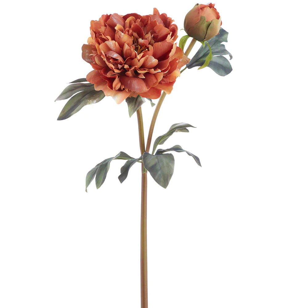 26" Peony Silk Flower Stem -Orange (Pack of 12)