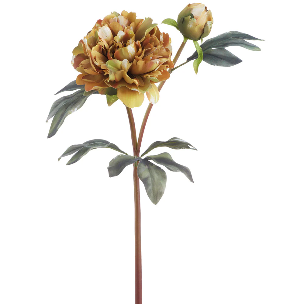 26" Peony Silk Flower Stem -Yellow/Green (Pack of 12)