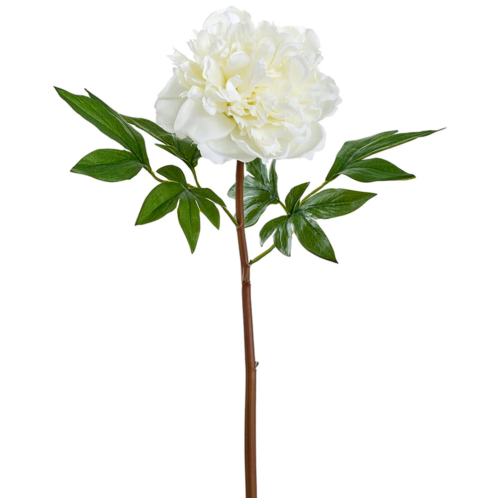 26" Real Touch Peony Silk Flower Stem -White (Pack of 12)