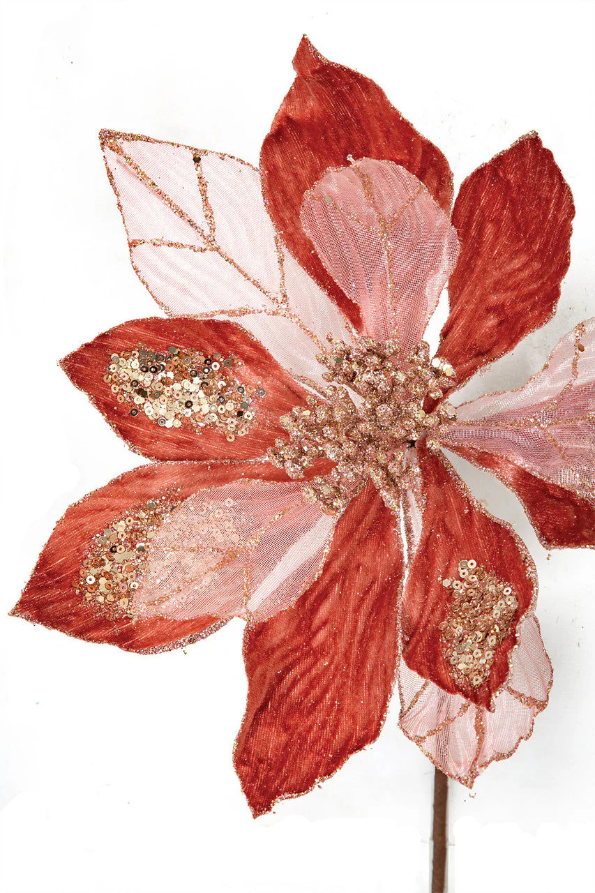 26" Sequin Silk Magnolia Velvet Flower Stem -Pink/Rose Gold (Pack of 24) - Image 2