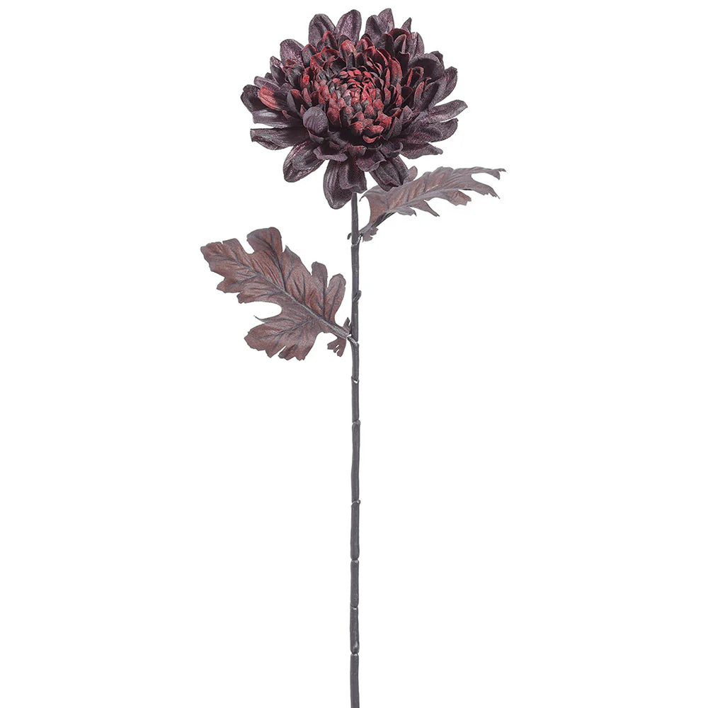 26" Silk Chrysanthemum Flower Stem -Black/Plum (Pack of 12)
