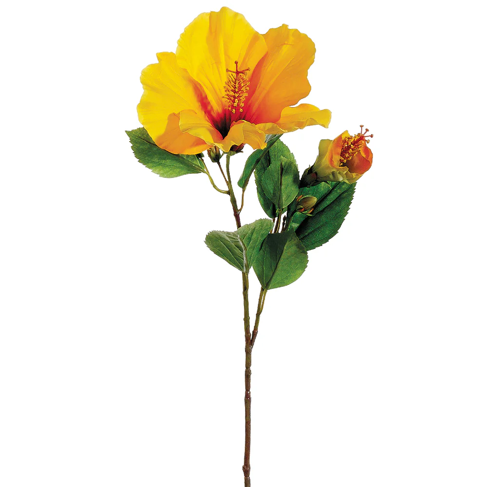 26" Silk Hibiscus Flower Spray -Yellow/Orange (Pack of 12)