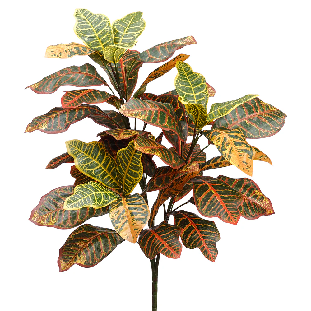 26" Tropical Silk Croton Plant -28 Leaves -Green/Variegated (Pack of 12)