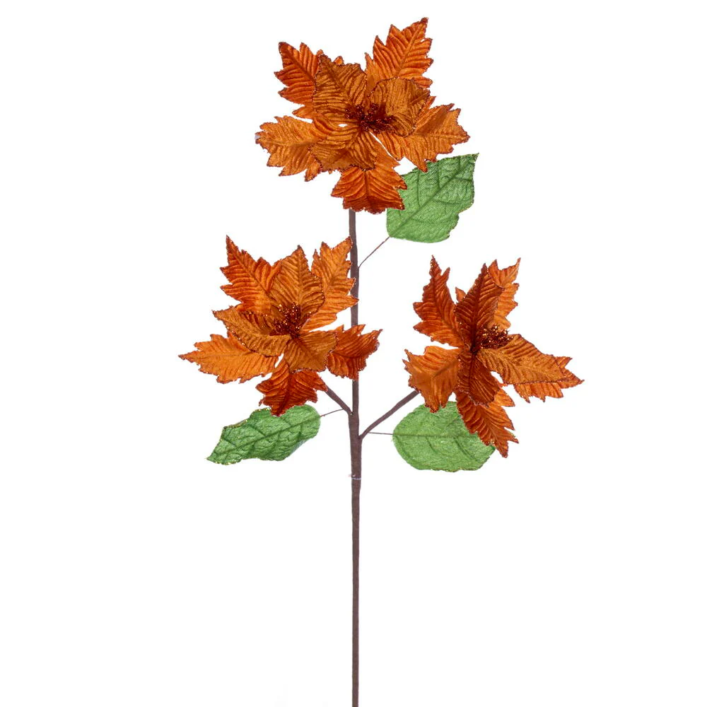 26"x6" Glittered Velvet Artificial Razor Poinsettia Flower Stem -Burnish Orange (Pack of 12)