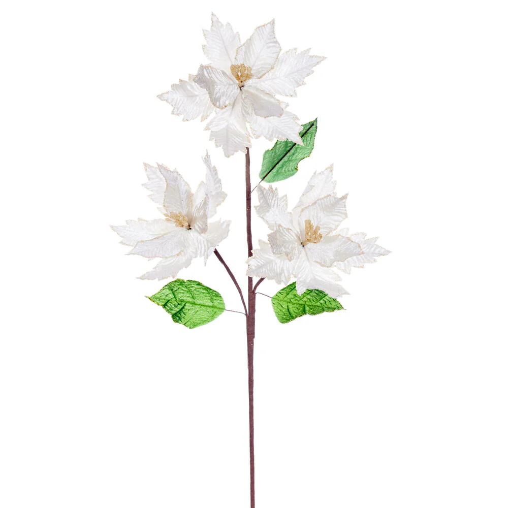 26"x6" Glittered Velvet Artificial Razor Poinsettia Flower Stem -Cream (Pack of 12)
