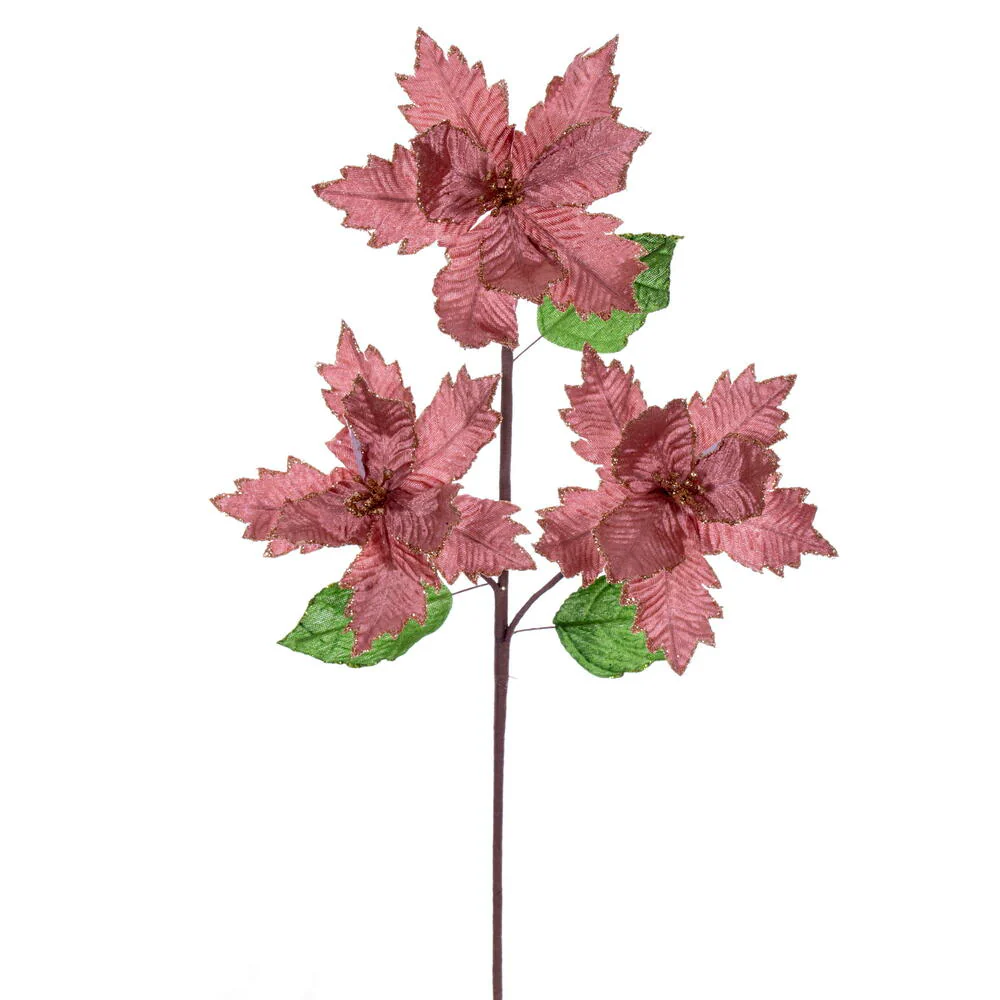26"x6" Glittered Velvet Artificial Razor Poinsettia Flower Stem -Rose/Gold (Pack of 12)
