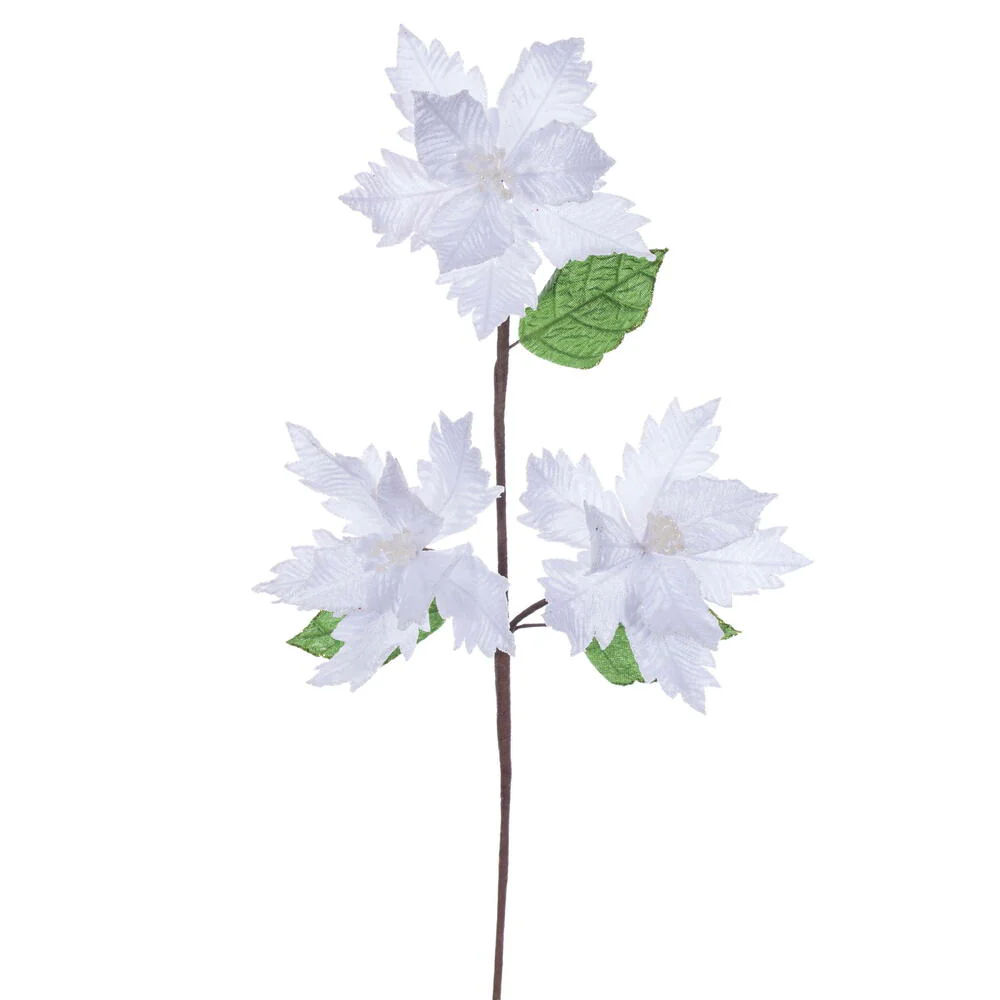 26"x6" Glittered Velvet Artificial Razor Poinsettia Flower Stem -White (Pack of 12)