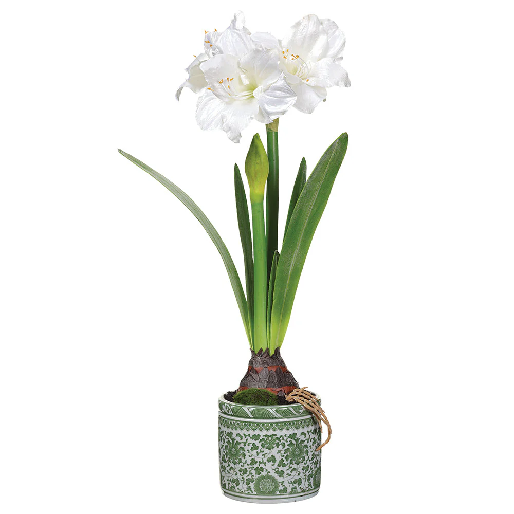 27.5" Amaryllis Silk Flower Arrangement w/Ceramic Vase -White (Pack of 2)