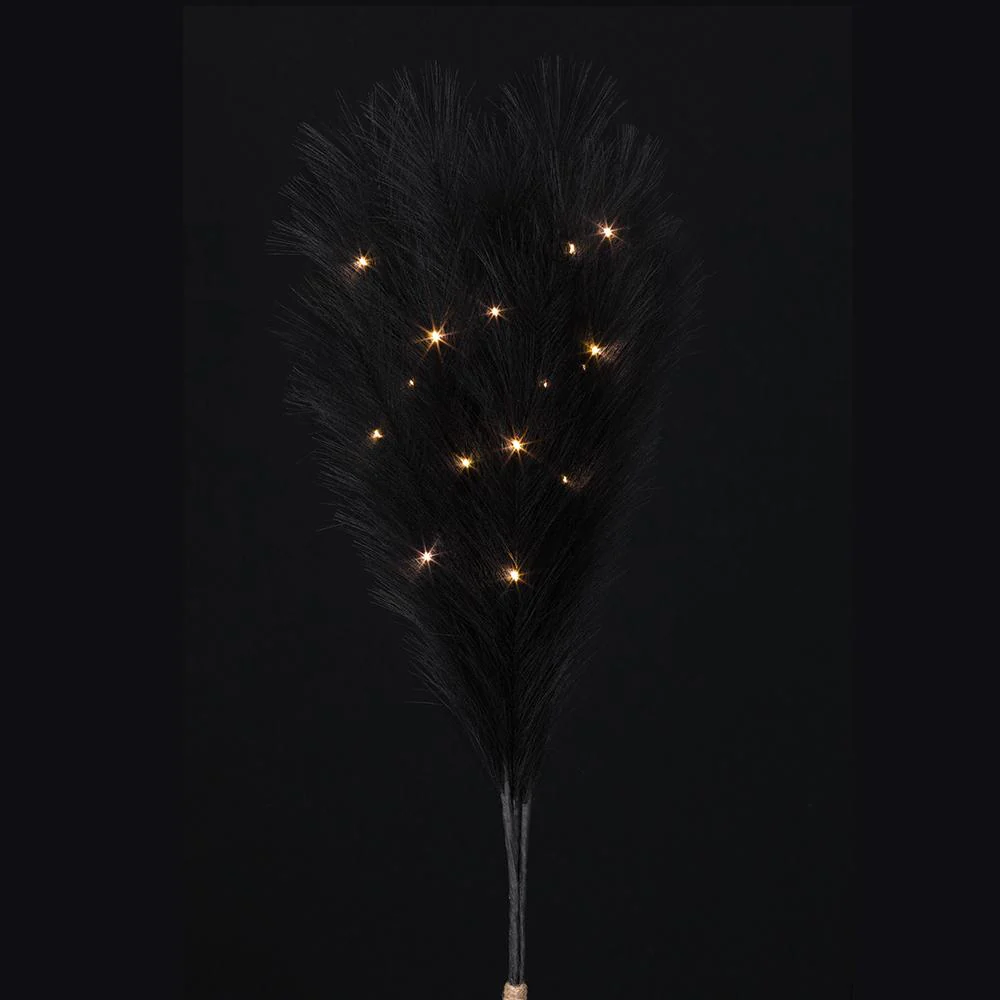 27.5" Artificial Pampas Grass Stem Bundle, Battery LED Pre-Lit -Black (Pack of 12)