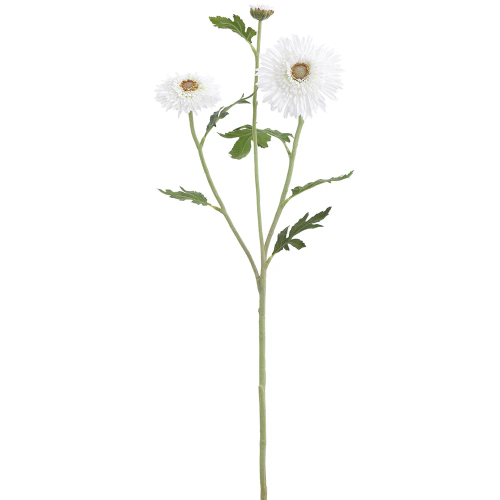 27.5" Gerbera Daisy Silk Flower Stem -White (Pack of 12)