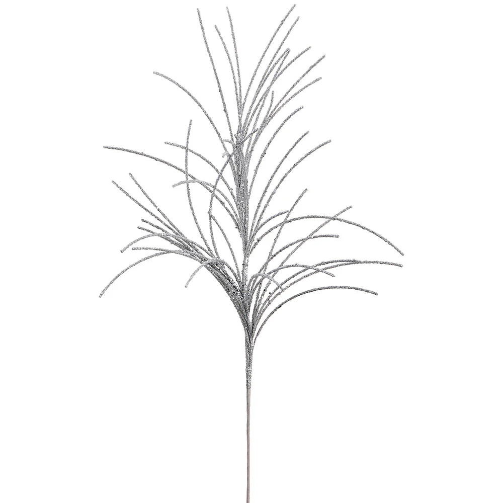 27.5" Glittered Artificial Grass Stem -Silver (Pack of 24)