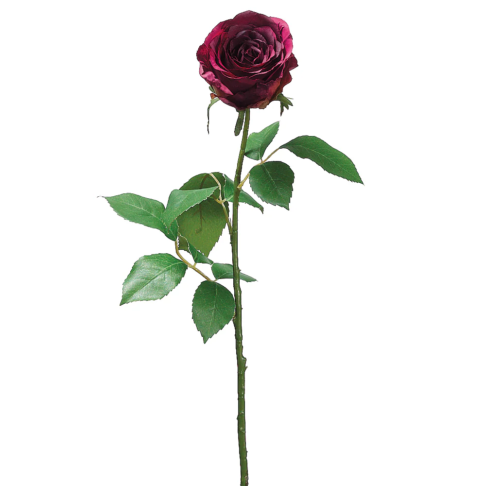 27.5" Large Cottage Rose Bud Silk Flower Stem -2 Tone Eggplant (Pack of 12)