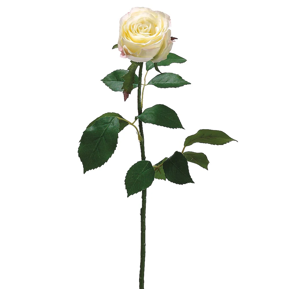 27.5" Large Cottage Rose Bud Silk Flower Stem -Cream/Pink (Pack of 12)