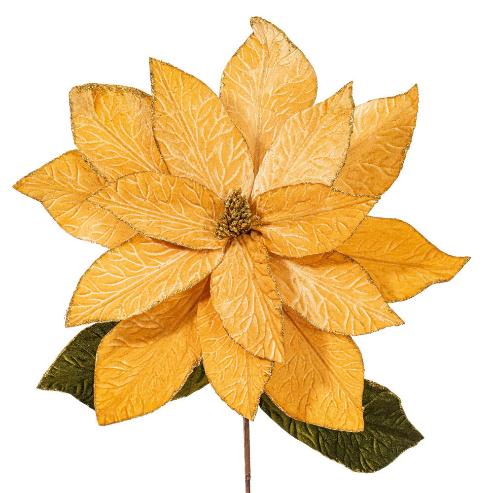 27.5"x24" Artificial Poinsettia Flower Stem -Gold (Pack of 6) - Image 2