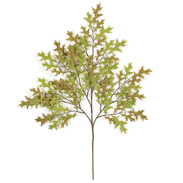 27" Artificial Small Pin Oak Branch Stem -Green/Brown (Pack of 24)