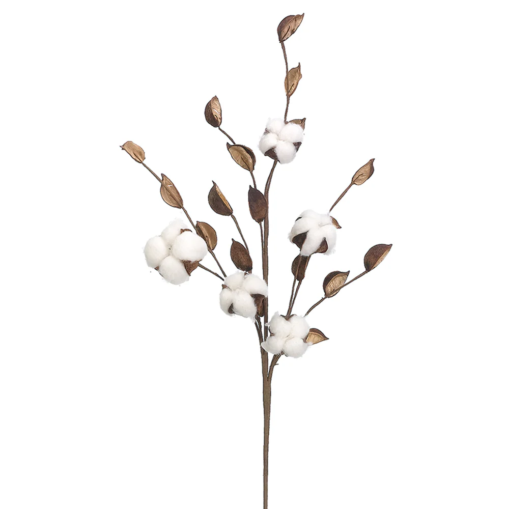 27" Cotton Silk Flower Stem -White/Brown (Pack of 12)