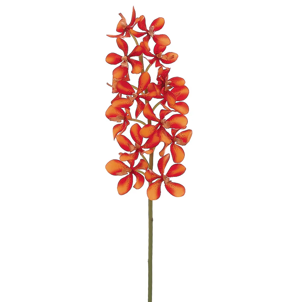 27" Hand-Wrapped Silk Mini Vanda Orchid Flower Spray -Flame (Pack of 12)