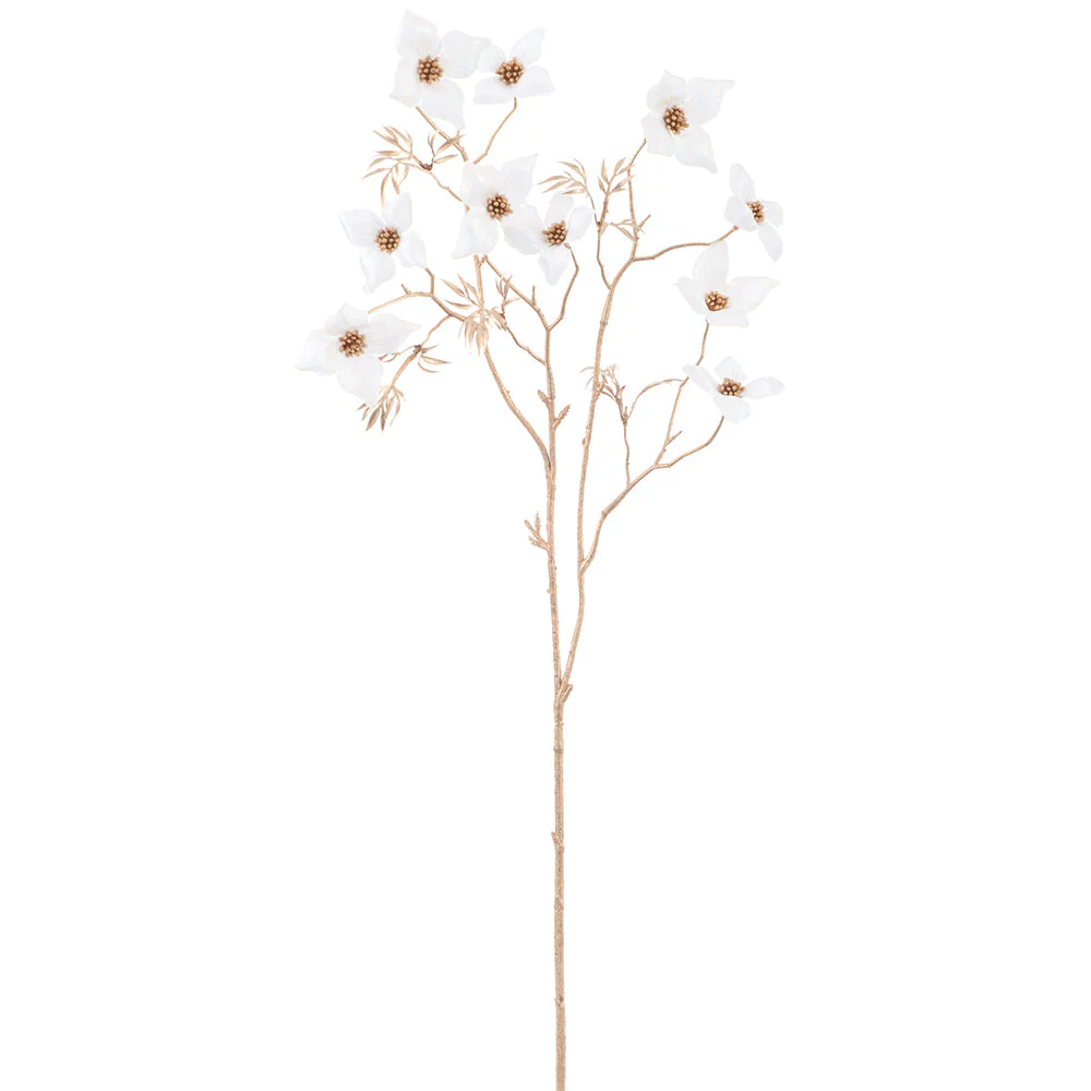27" Shimmer Artificial Dogwood Blossom Flower Stem -Cream (Pack of 12)