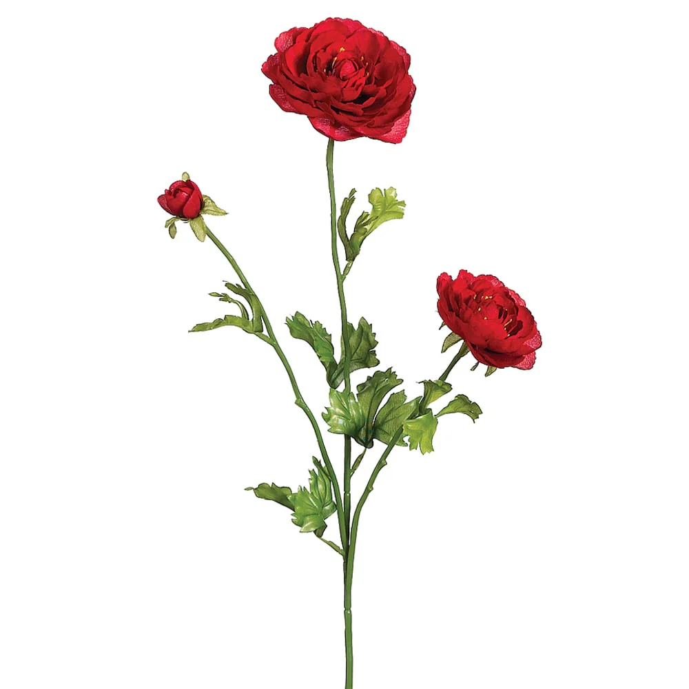 27" Silk Ranunculus Flower Spray -Red (Pack of 12)