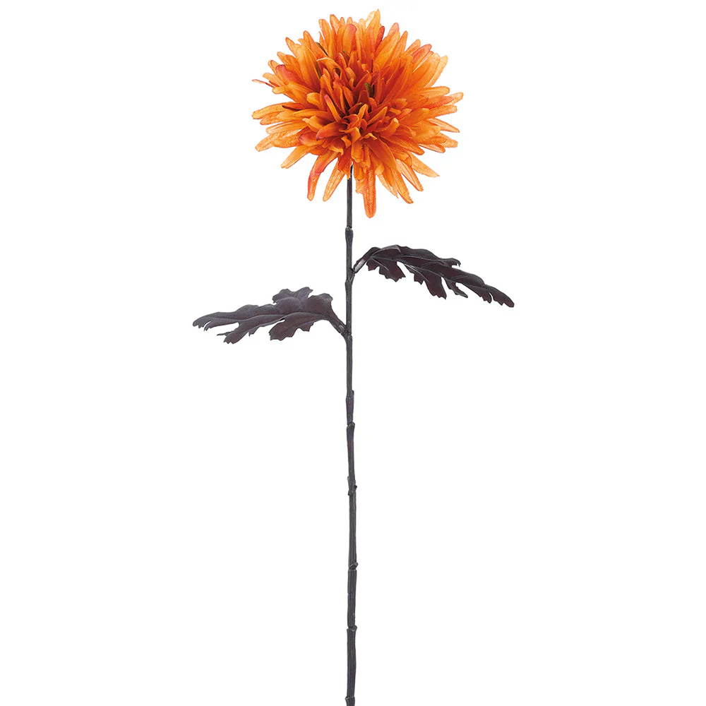 27" Silk Spiky Chrysanthemum Flower Stem -2 Tone Orange (Pack of 12)